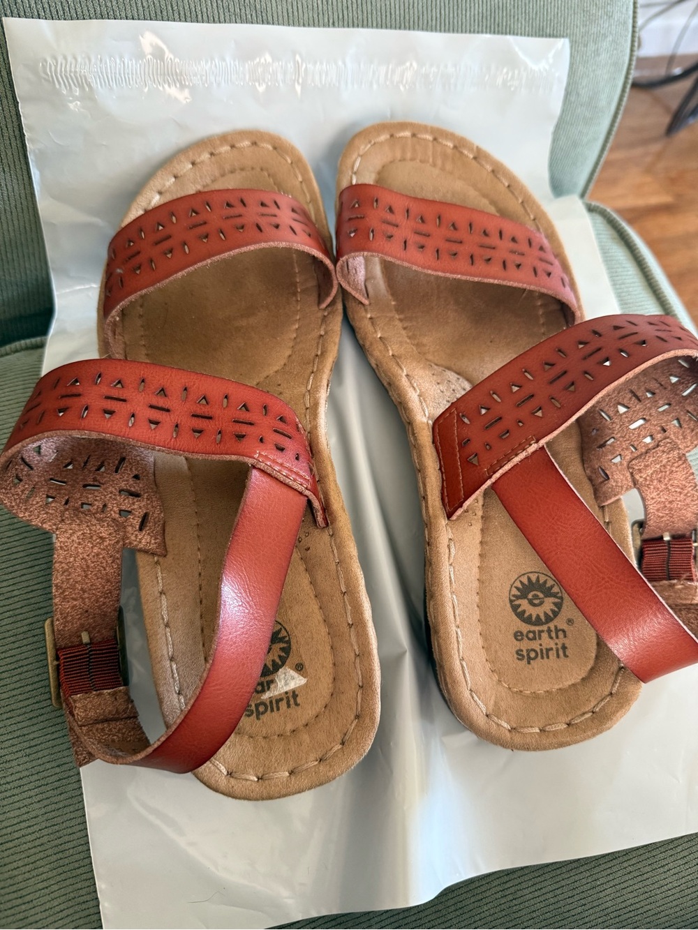 Earth Spirit Girls' Red-Brown Leather Slide Sandals